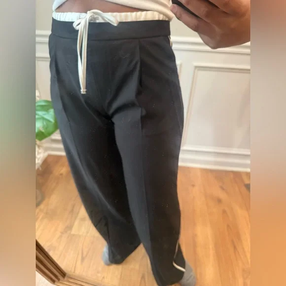 NWT Zara Black Wide Leg Pants with White Drawstring - Picture 8 of 8